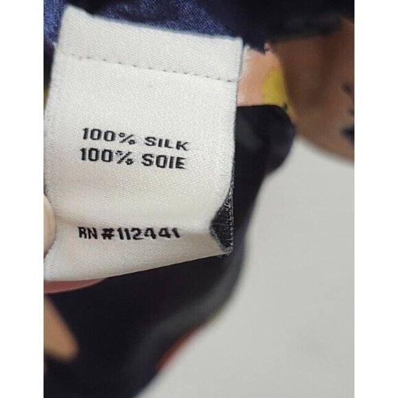 Creme Fraiche Size S Floral Pink Yellow Orange Navy Women Top Blouse 100% Silk - Picture 7 of 10